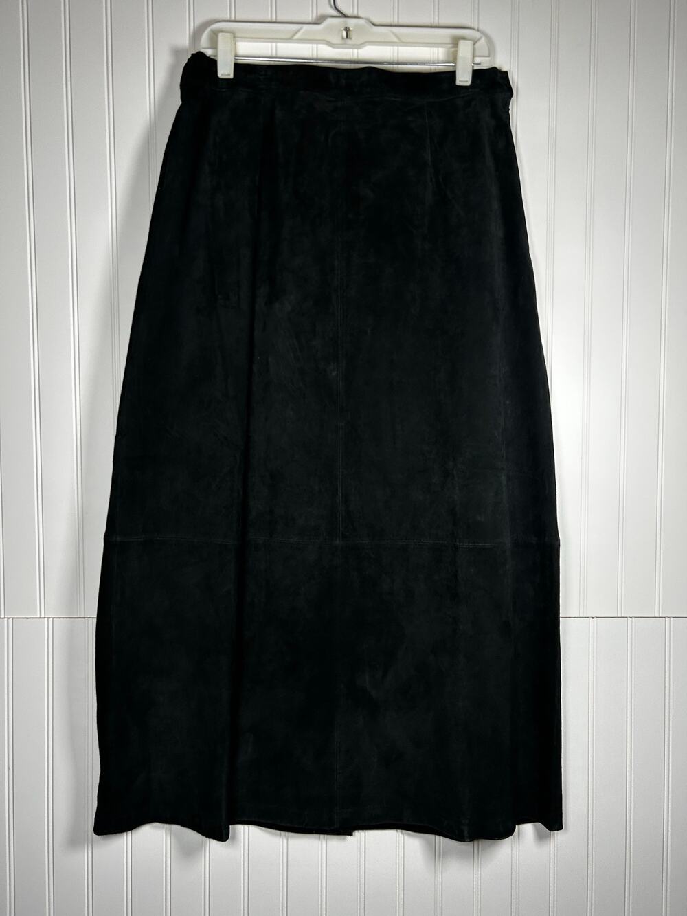 DIALOGUE Women's Maxi 100% Leather Suede Black Pencil Skirt slit Size 14 NWT